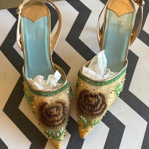 FIONI Gold and Brown Beaded Heels